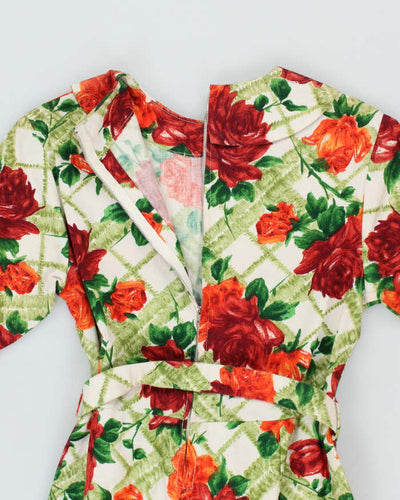 Vintage 60s Orange & Green Floral Dress - S