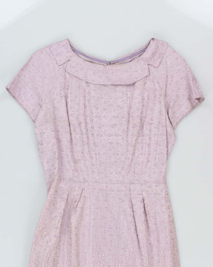 Vintage 60s Purple Floral Satin Dress - M