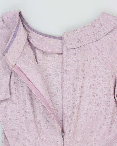 Vintage 60s Purple Floral Satin Dress - M