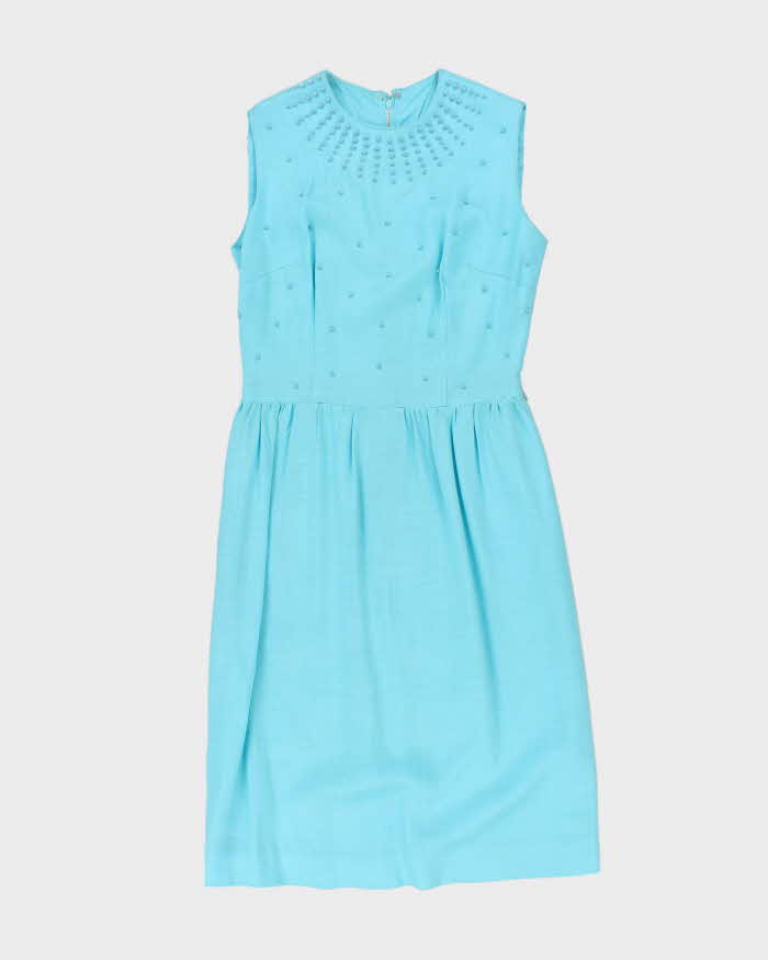 Vintage 60s Blue Beaded Dress - S