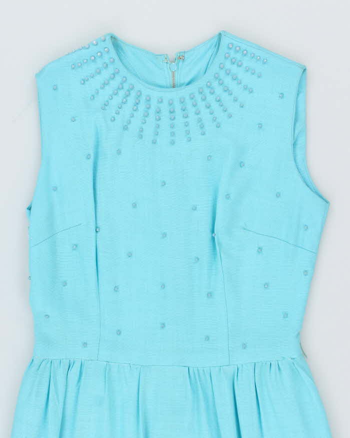 Vintage 60s Blue Beaded Dress - S