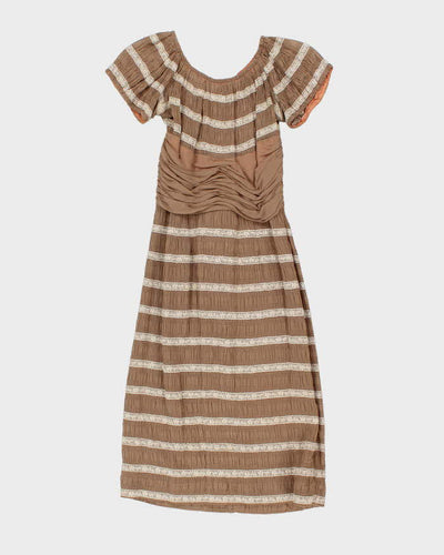 Vintage 50s Brown Lace Ruches Waist Dress - XS