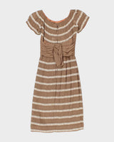 Vintage 50s Brown Lace Ruches Waist Dress - XS