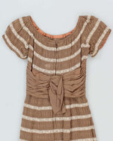 Vintage 50s Brown Lace Ruches Waist Dress - XS
