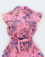 Vintage 70s Pink Floral Lace Trim Dress - S