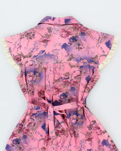 Vintage Pink Floral Lace Trim Dress - S