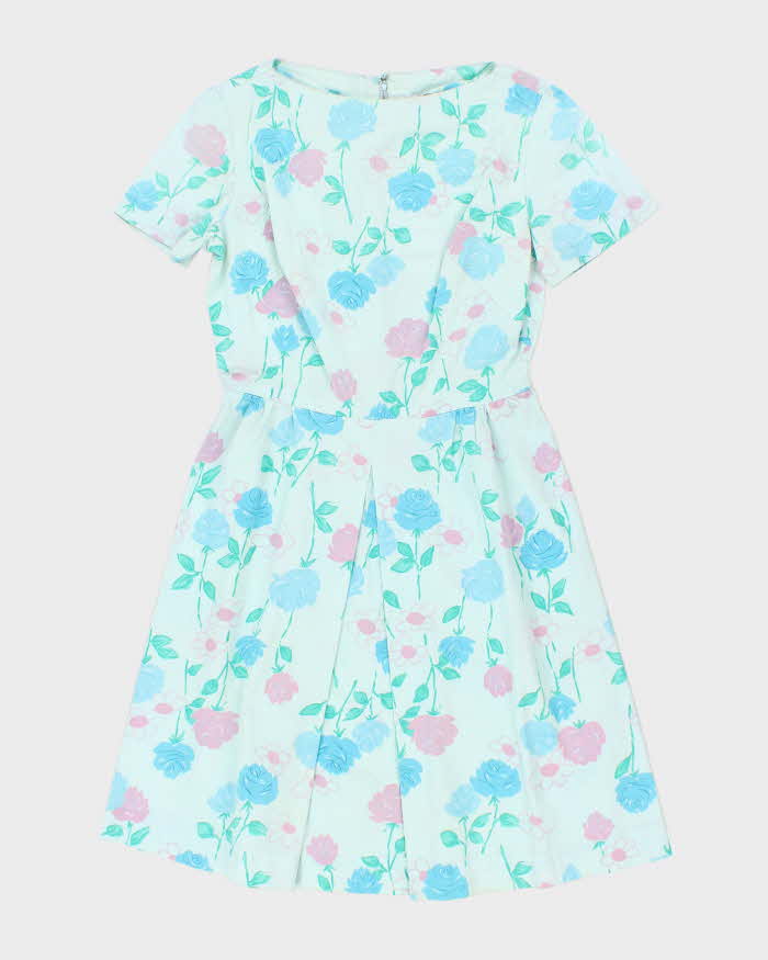 Vintage 50s Blue Floral A-Line Dress - M