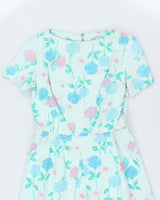 Vintage 50s Blue Floral A-Line Dress - M