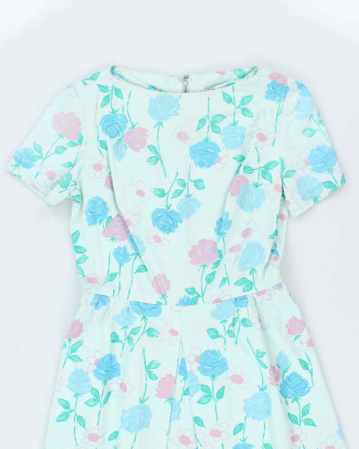 Vintage 50s Blue Floral A-Line Dress - M