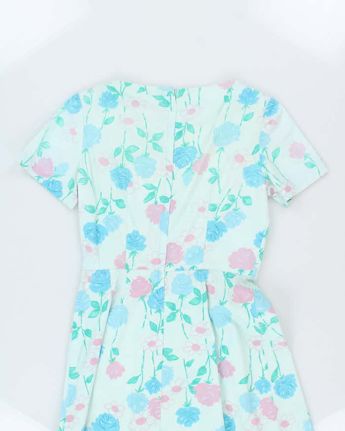 Vintage 50s Blue Floral A-Line Dress - M