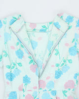 Vintage 50s Blue Floral A-Line Dress - M