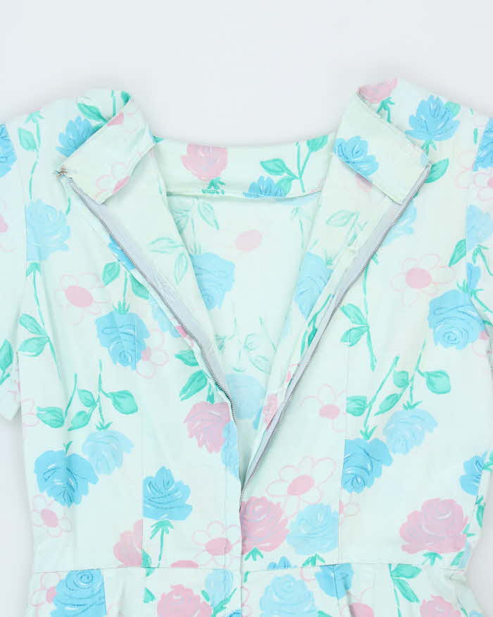 Vintage 50s Blue Floral A-Line Dress - M