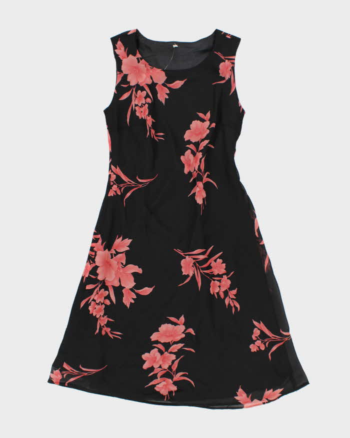 Vintage 90s Black Floral Maxi Dress - M