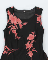 Vintage 90s Black Floral Maxi Dress - M