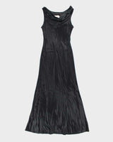 Vintage 90s V.I.Petites Black Satin Cowl Neck Dress - S