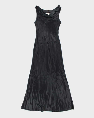 Vintage 90s V.I.Petites Black Satin Cowl Neck Dress - S