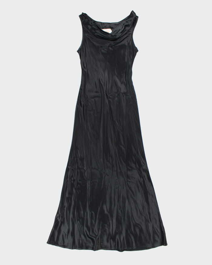 Vintage 90s V.I.Petites Black Satin Cowl Neck Dress - S