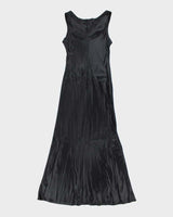 Vintage 90s V.I.Petites Black Satin Cowl Neck Dress - S