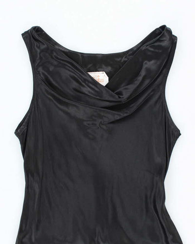 Vintage 90s V.I.Petites Black Satin Cowl Neck Dress - S