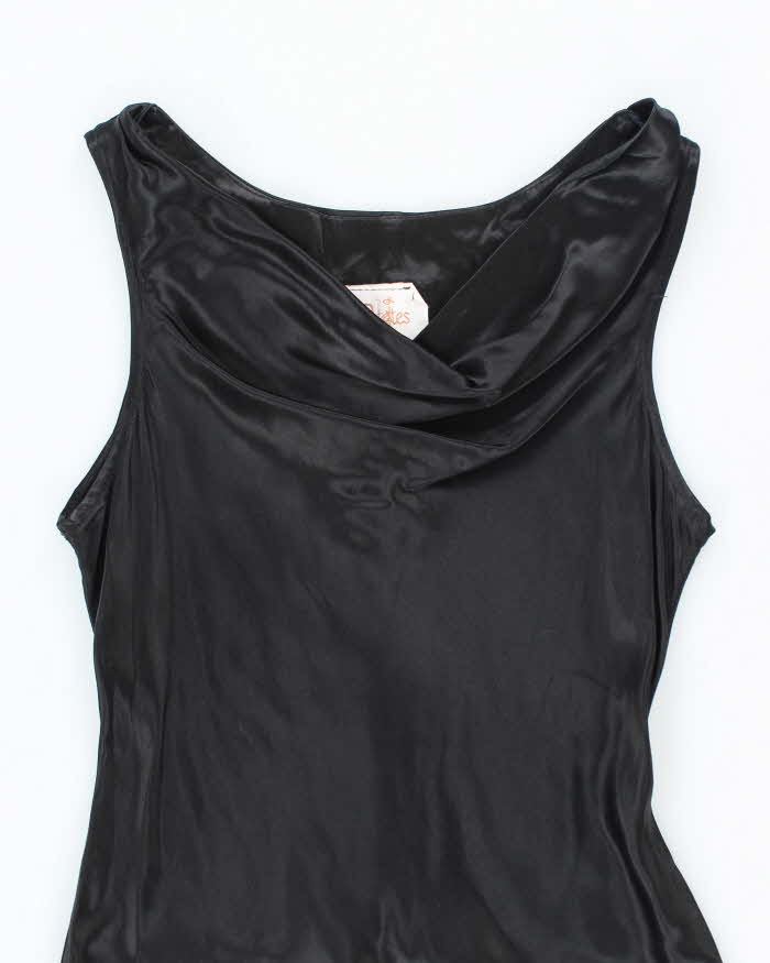 Vintage 90s V.I.Petites Black Satin Cowl Neck Dress - S