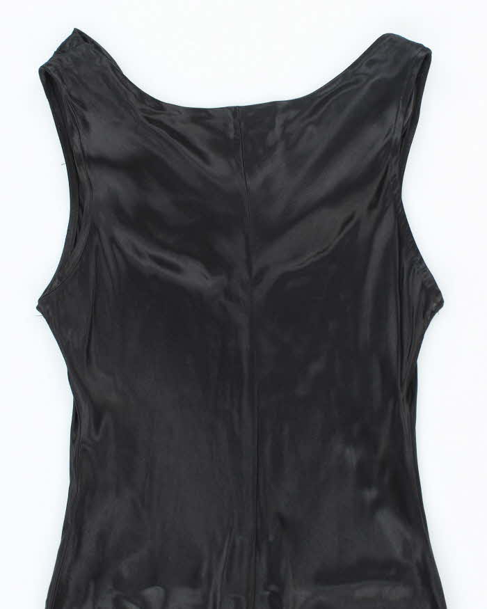 Vintage 90s V.I.Petites Black Satin Cowl Neck Dress - S