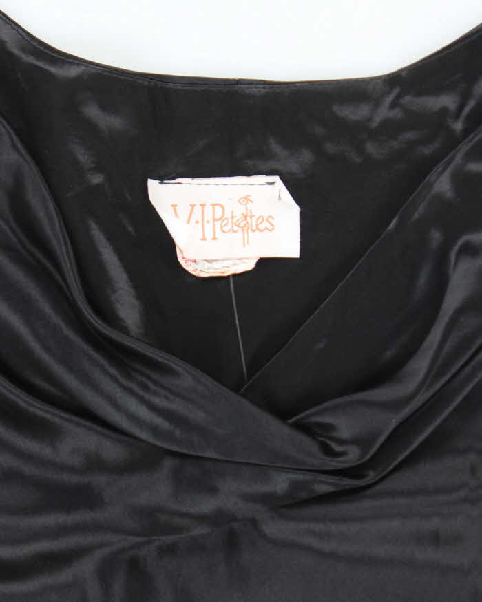 Vintage 90s V.I.Petites Black Satin Cowl Neck Dress - S
