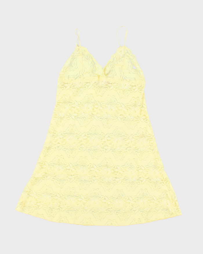 Vintage Y2k 00s La Vie En Rose Yellow Lace Slip Dress - S