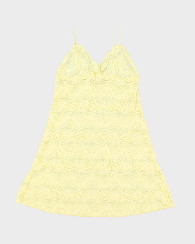 Vintage Y2k 00s La Vie En Rose Yellow Lace Slip Dress - S