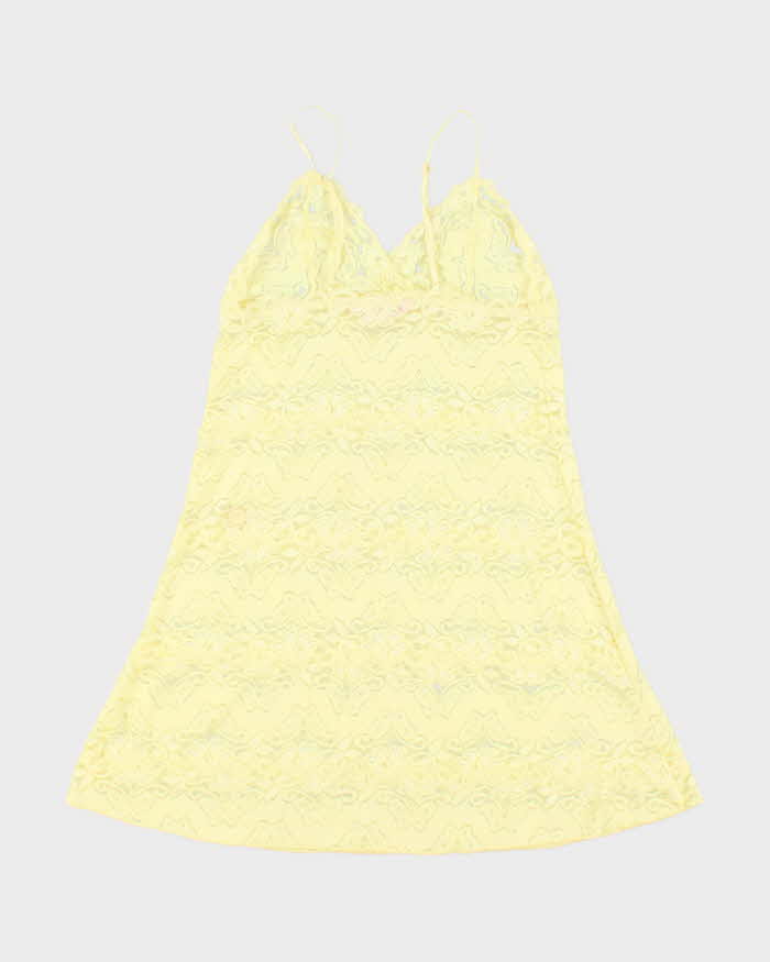 Vintage Y2k 00s La Vie En Rose Yellow Lace Slip Dress - S