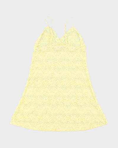 Vintage Y2k 00s La Vie En Rose Yellow Lace Slip Dress - S