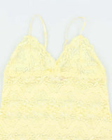 Vintage Y2k 00s La Vie En Rose Yellow Lace Slip Dress - S