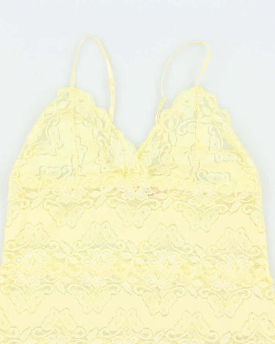 Vintage Y2k 00s La Vie En Rose Yellow Lace Slip Dress - S