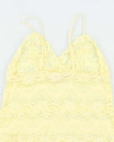 Vintage Y2k 00s La Vie En Rose Yellow Lace Slip Dress - S
