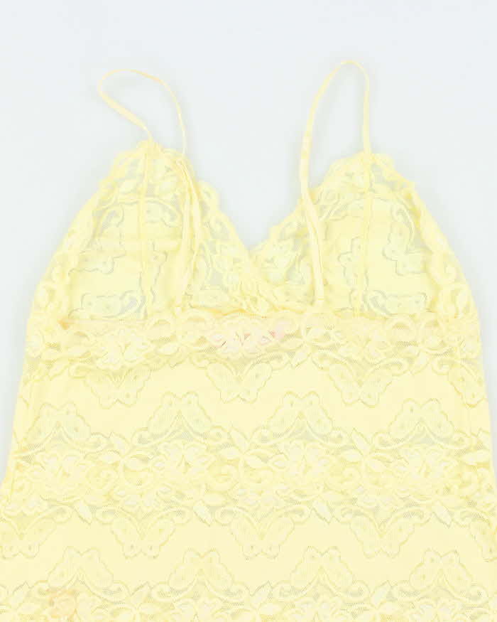 Vintage Y2k 00s La Vie En Rose Yellow Lace Slip Dress - S