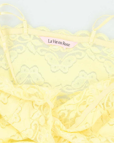 Vintage Y2k 00s La Vie En Rose Yellow Lace Slip Dress - S