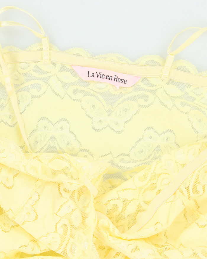 Vintage Y2k 00s La Vie En Rose Yellow Lace Slip Dress - S