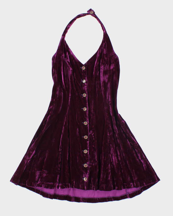 Vintage 90s Betsey Johnson Velvet Halter Neck Dress - S