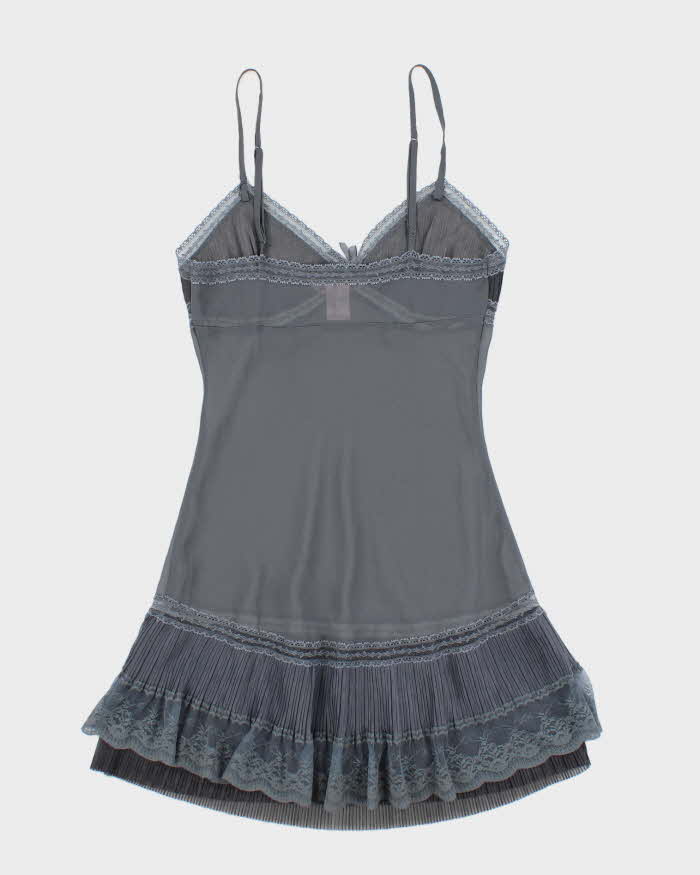 Vintage Y2k 00s La Vie En Rose Mesh Pleated Slip Dress - S