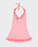 Vintage Y2k 00s Leg Avenue Mesh Polka Dot Halter Slip Dress - S