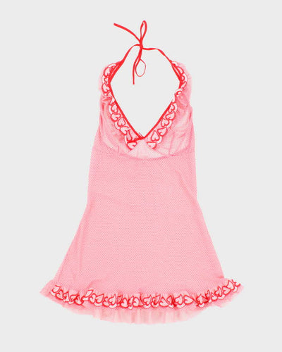 Vintage Y2k 00s Leg Avenue Mesh Polka Dot Halter Slip Dress - S