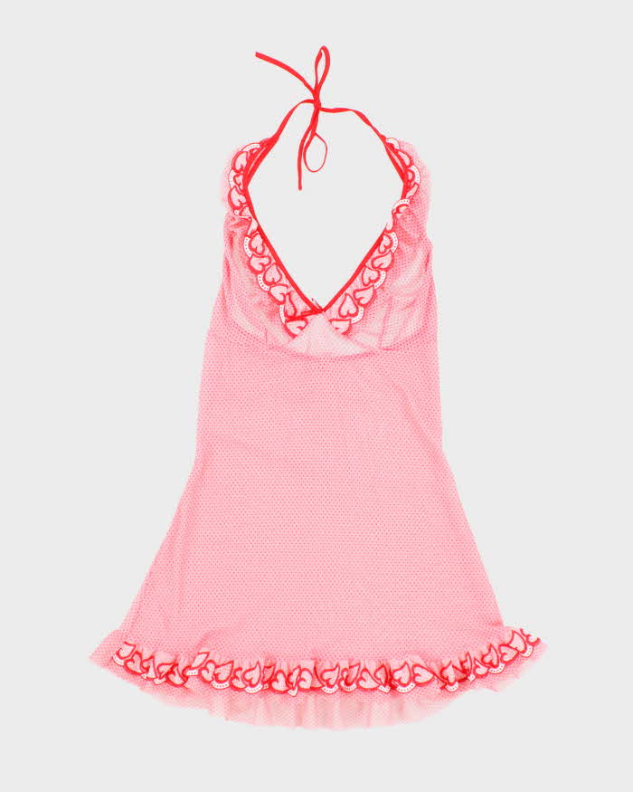 Vintage Y2k 00s Leg Avenue Mesh Polka Dot Halter Slip Dress - S