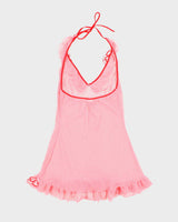 Vintage Y2k 00s Leg Avenue Mesh Polka Dot Halter Slip Dress - S