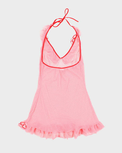Vintage Y2k 00s Leg Avenue Mesh Polka Dot Halter Slip Dress - S
