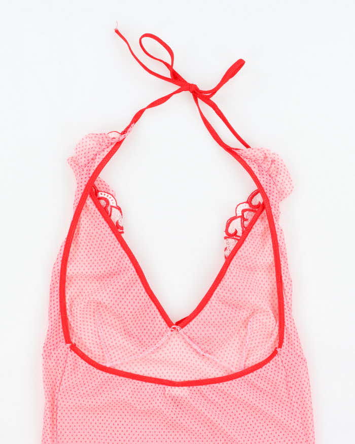 Vintage Y2k 00s Leg Avenue Mesh Polka Dot Halter Slip Dress - S