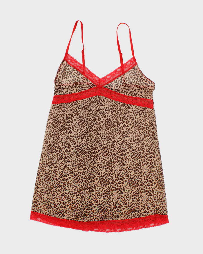 Vintage Y2k 00s Leopard Print Mesh Slip Dress - S