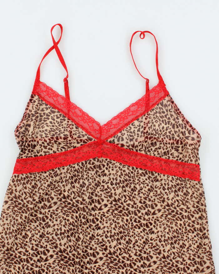 Vintage Y2k 00s Leopard Print Mesh Slip Dress - S