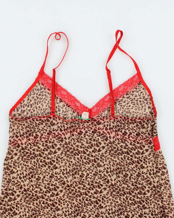 Vintage Y2k 00s Leopard Print Mesh Slip Dress - S
