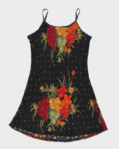 Vintage 90s Nikky Mesh Polka Dot Floral Slip Dress - XL
