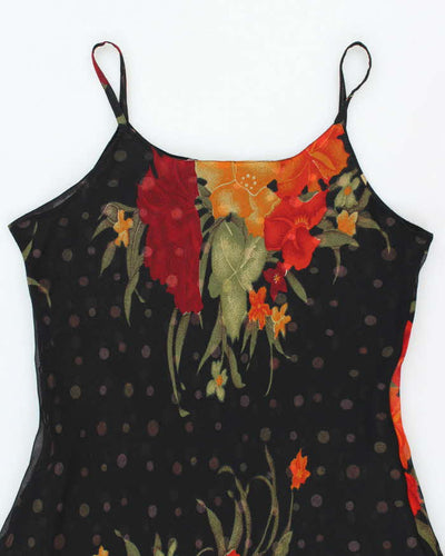 Vintage 90s Nikky Mesh Polka Dot Floral Slip Dress - XL