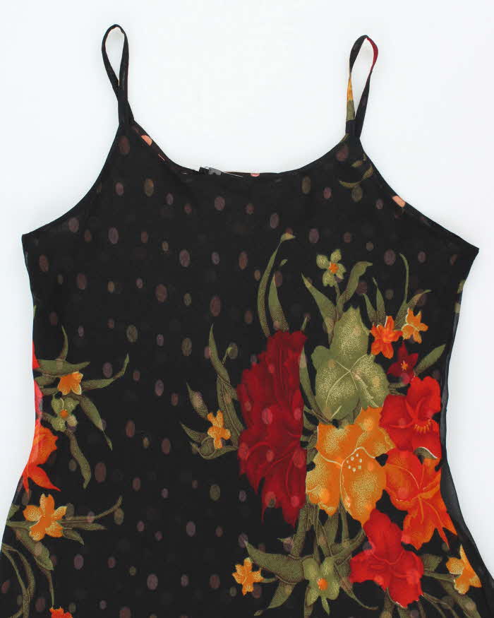 Vintage 90s Nikky Mesh Polka Dot Floral Slip Dress - XL